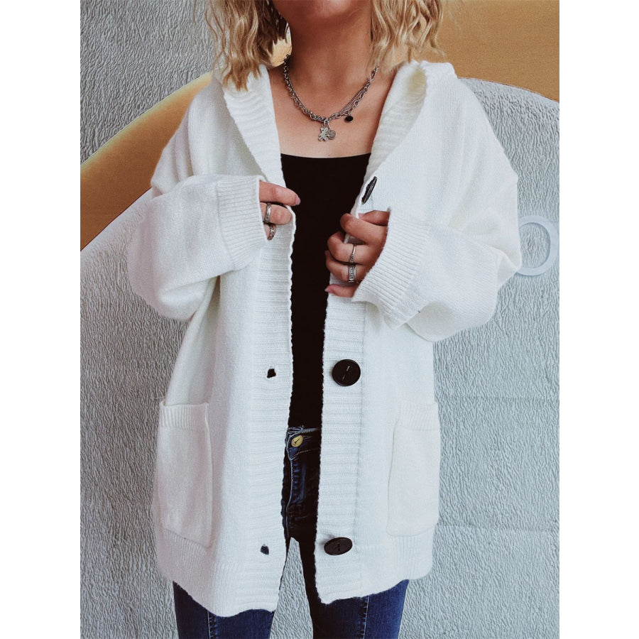 Dropped Shoulder Long Sleeve Hooded Cardigan Apparel and Accessories