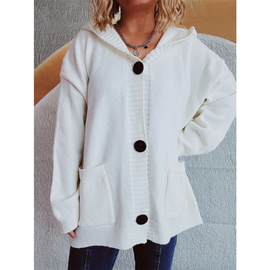 Dropped Shoulder Long Sleeve Hooded Cardigan Apparel and Accessories