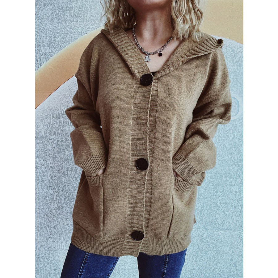 Dropped Shoulder Long Sleeve Hooded Cardigan Apparel and Accessories