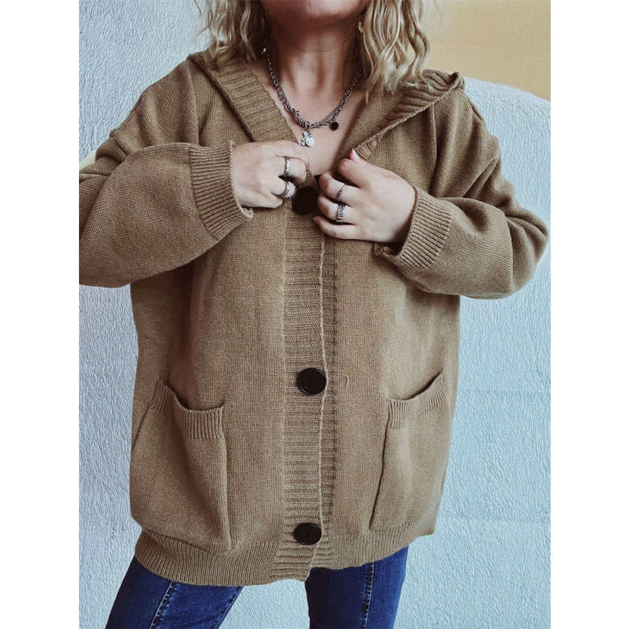 Dropped Shoulder Long Sleeve Hooded Cardigan Apparel and Accessories