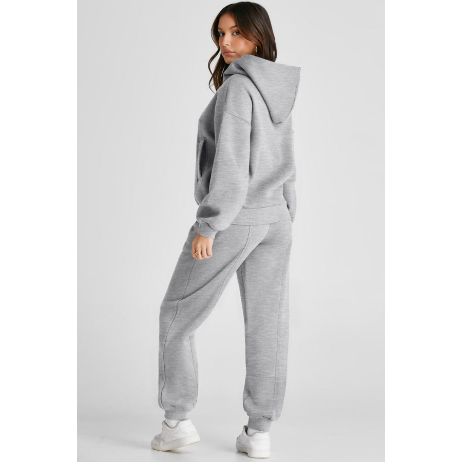 Dropped Shoulder Long Sleeve Hoodie and Pants Active Set Apparel and Accessories