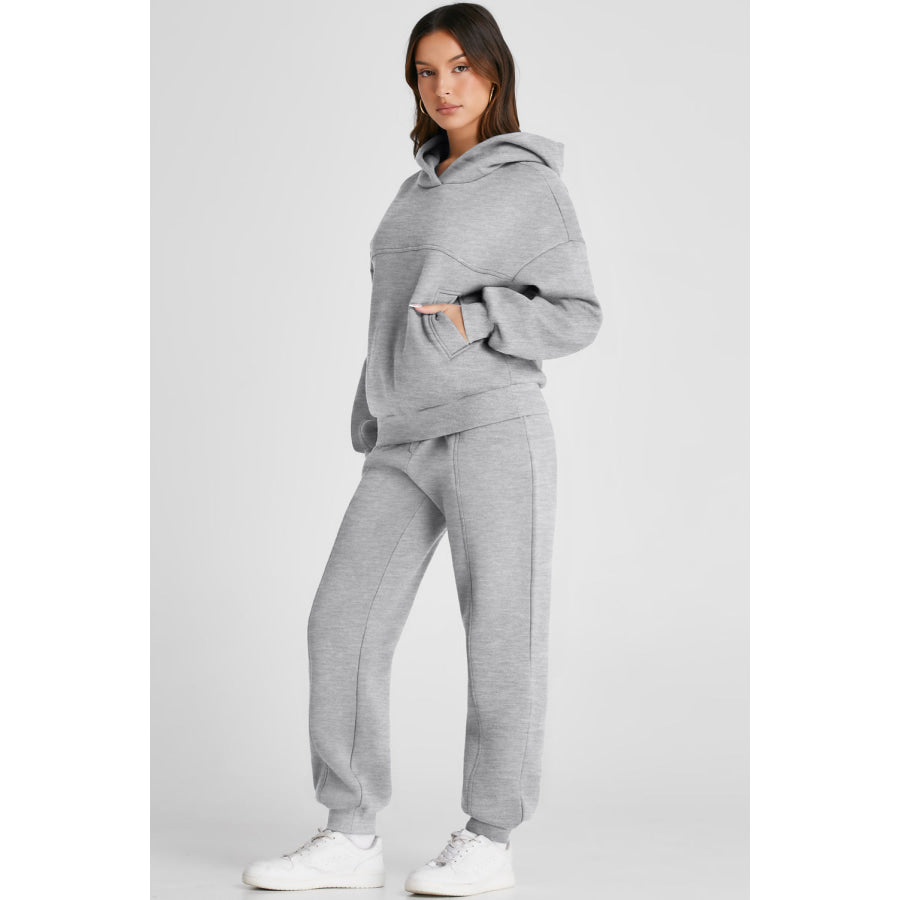 Dropped Shoulder Long Sleeve Hoodie and Pants Active Set Apparel and Accessories