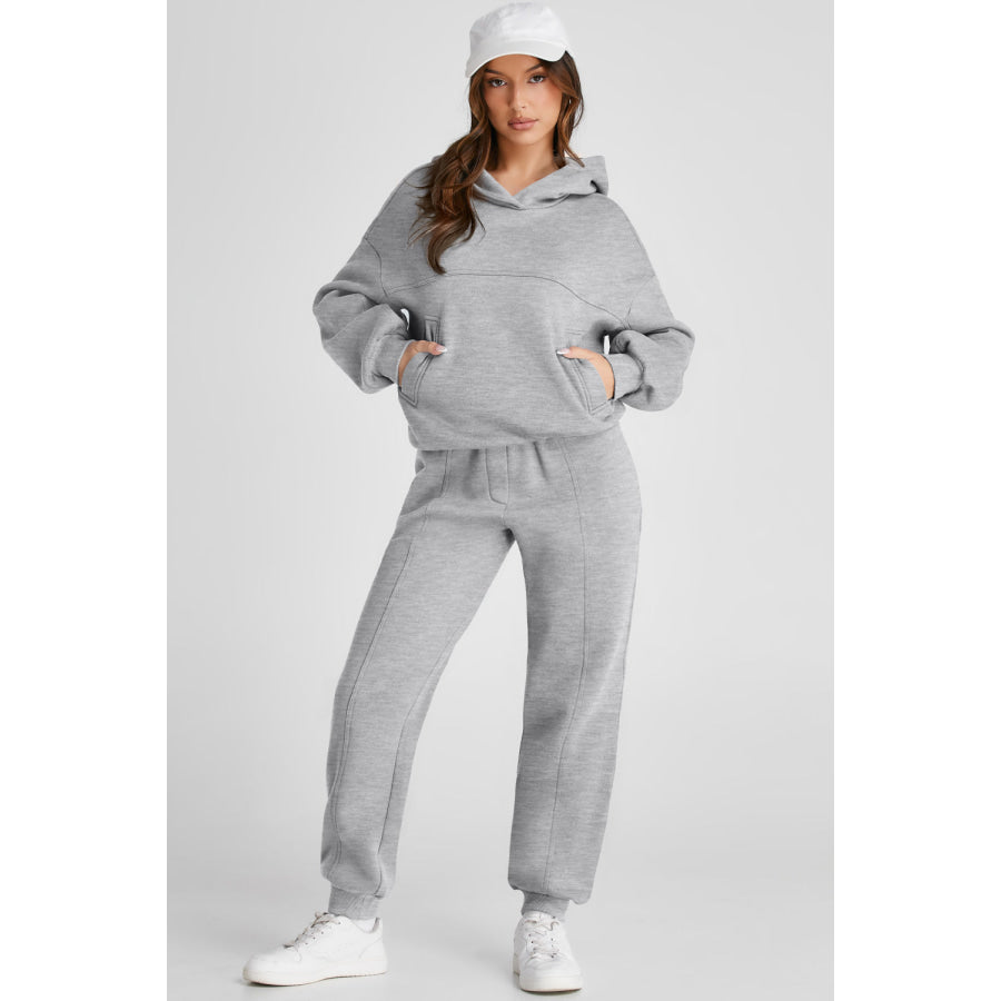 Dropped Shoulder Long Sleeve Hoodie and Pants Active Set Apparel and Accessories