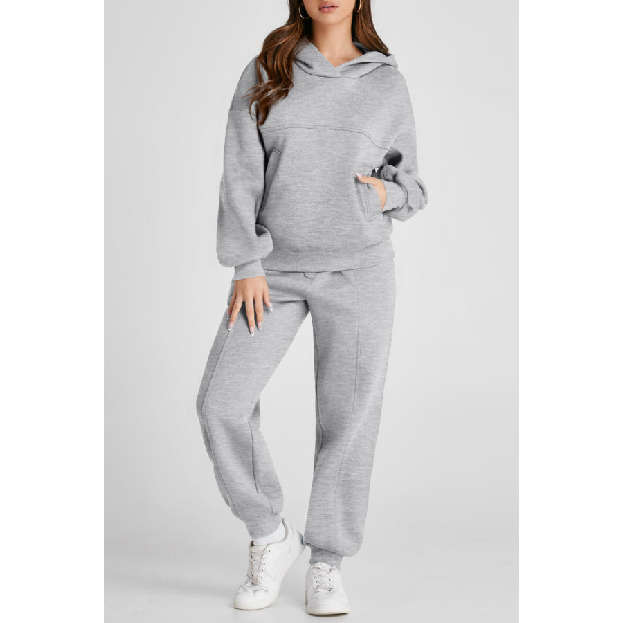 Dropped Shoulder Long Sleeve Hoodie and Pants Active Set Gray / S Apparel and Accessories