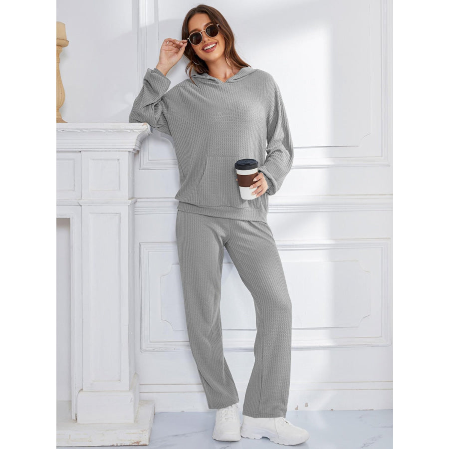 Dropped Shoulder Long Sleeve Hoodie and Pants Set Apparel and Accessories