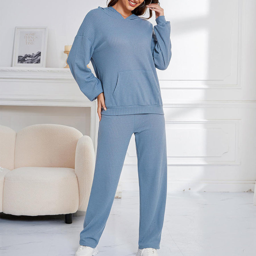 Dropped Shoulder Long Sleeve Hoodie and Pants Set Apparel and Accessories