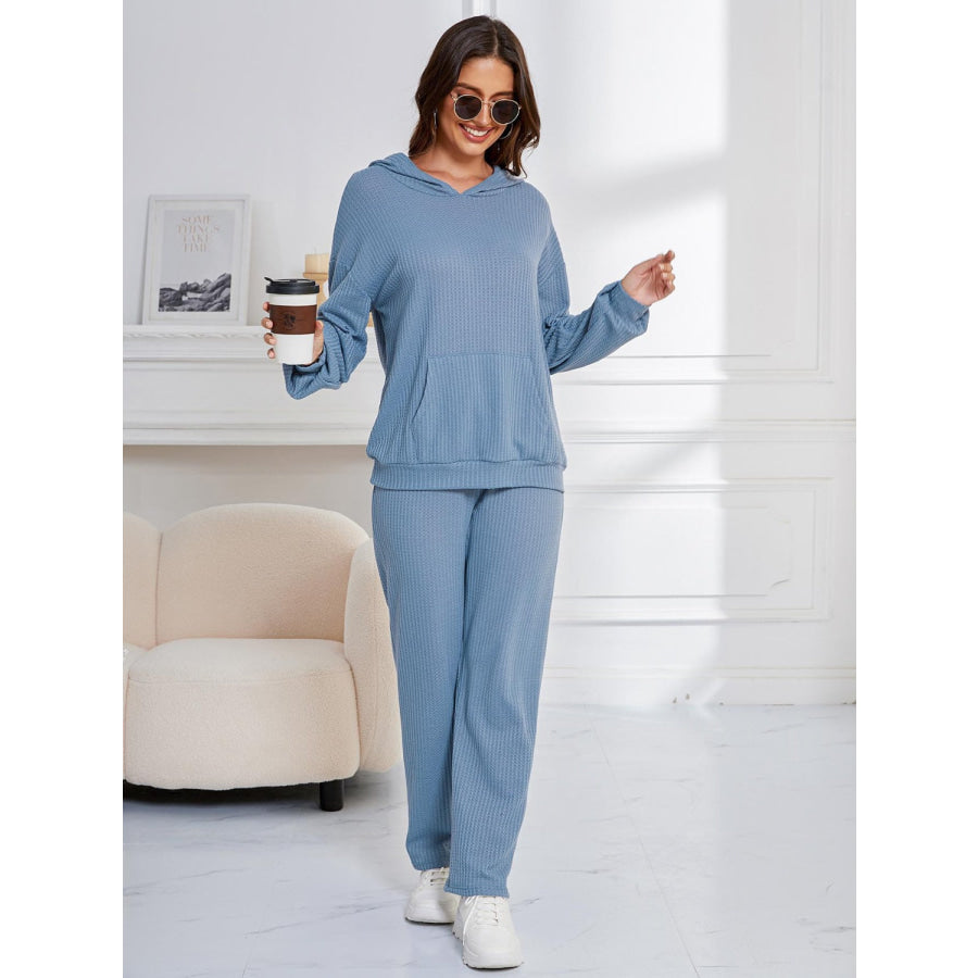 Dropped Shoulder Long Sleeve Hoodie and Pants Set Apparel and Accessories