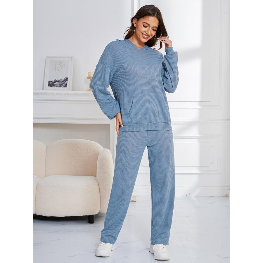 Dropped Shoulder Long Sleeve Hoodie and Pants Set Apparel and Accessories