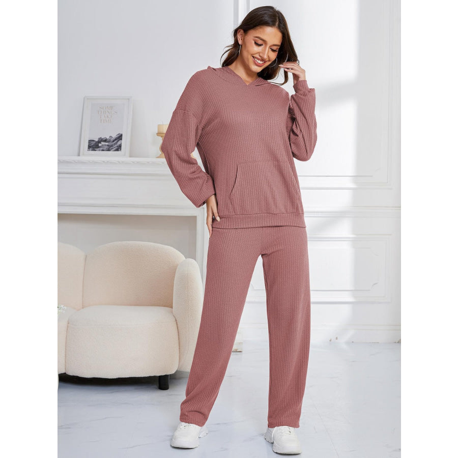 Dropped Shoulder Long Sleeve Hoodie and Pants Set Apparel and Accessories