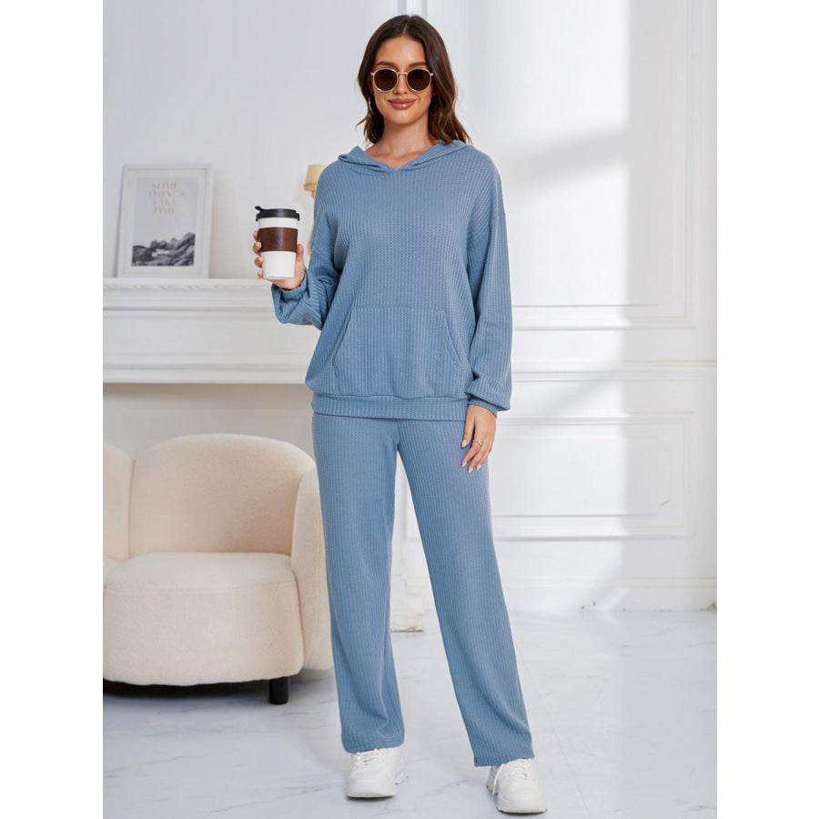 Dropped Shoulder Long Sleeve Hoodie and Pants Set Apparel and Accessories