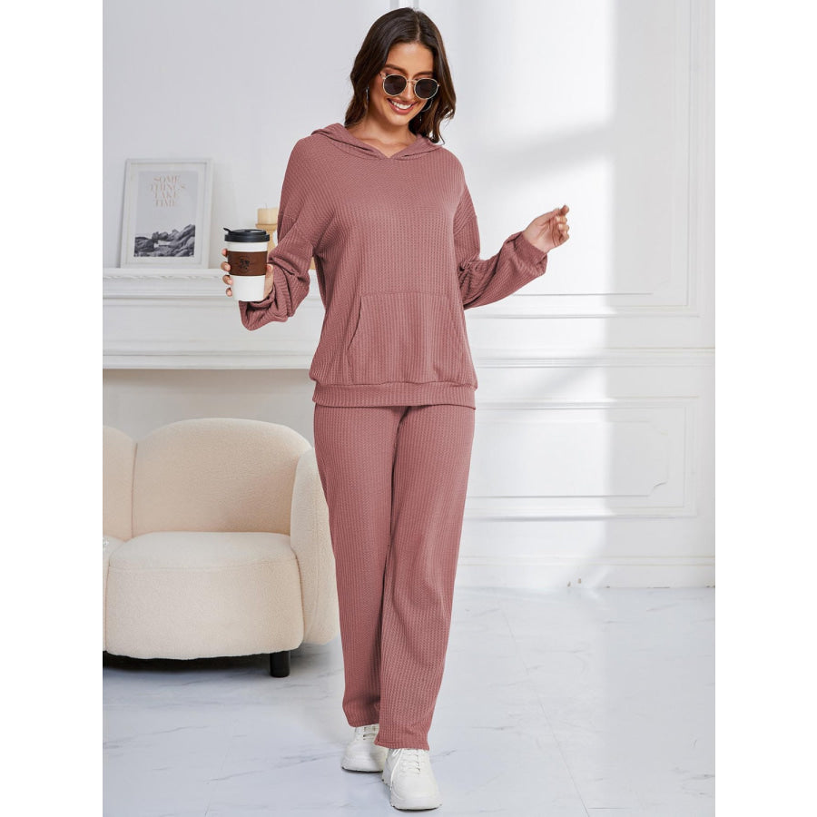 Dropped Shoulder Long Sleeve Hoodie and Pants Set Apparel and Accessories