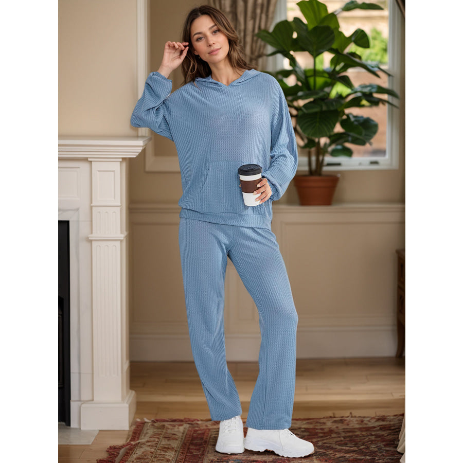 Dropped Shoulder Long Sleeve Hoodie and Pants Set Light Blue / S Apparel and Accessories