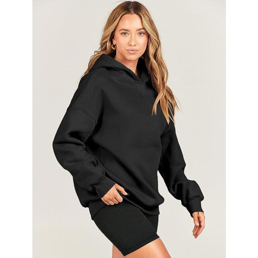 Dropped Shoulder Long Sleeve Hoodie Apparel and Accessories