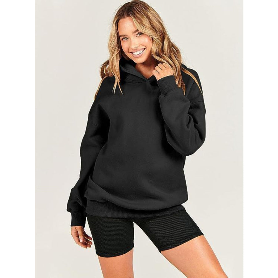 Dropped Shoulder Long Sleeve Hoodie Apparel and Accessories