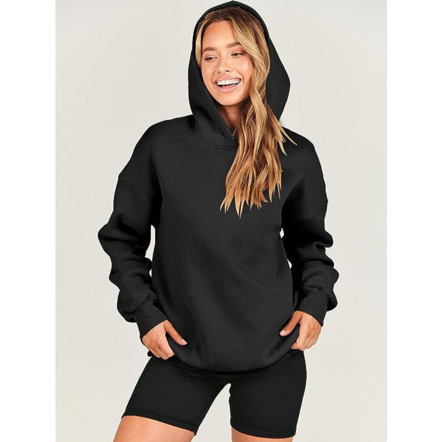 Dropped Shoulder Long Sleeve Hoodie Apparel and Accessories