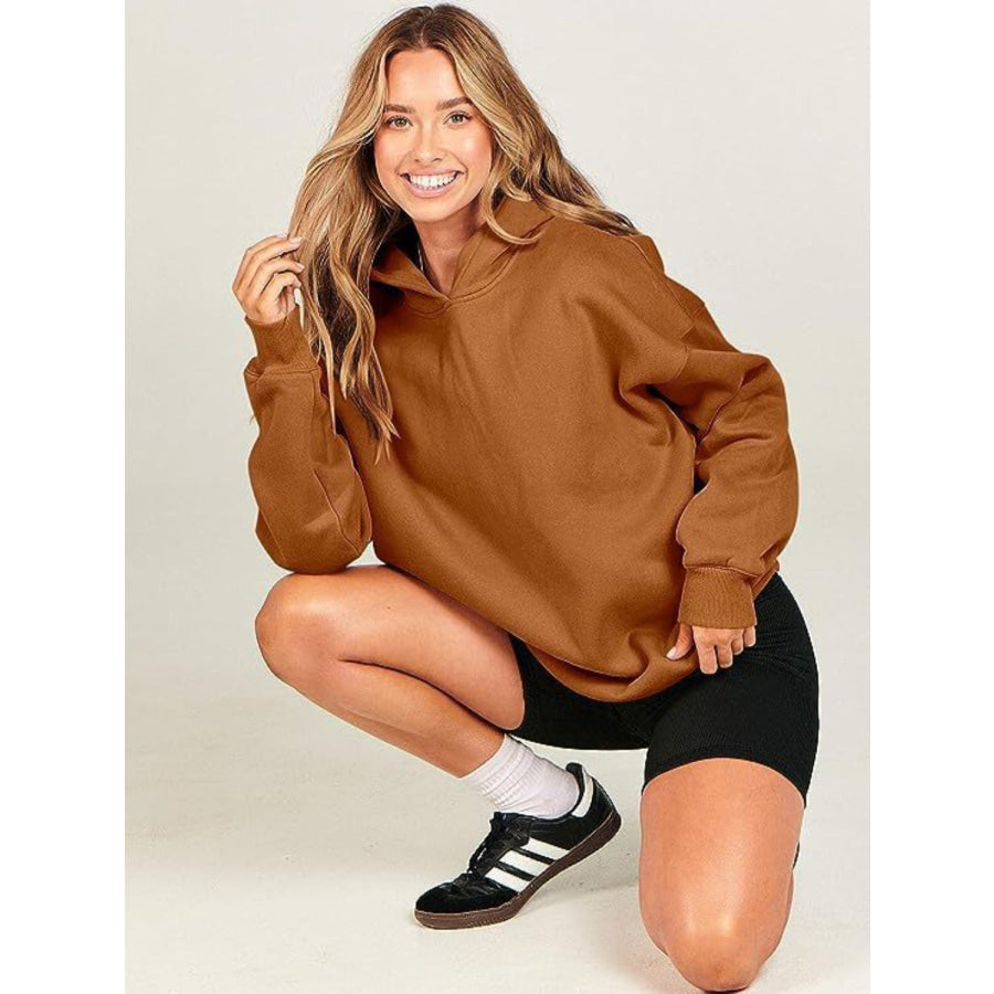 Dropped Shoulder Long Sleeve Hoodie Apparel and Accessories