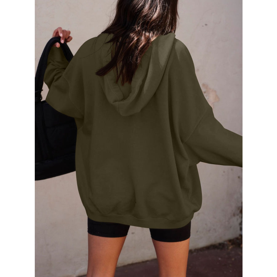 Dropped Shoulder Long Sleeve Hoodie Apparel and Accessories