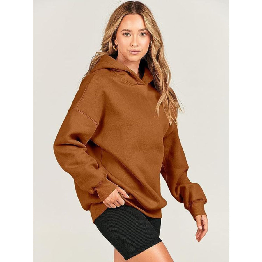 Dropped Shoulder Long Sleeve Hoodie Apparel and Accessories