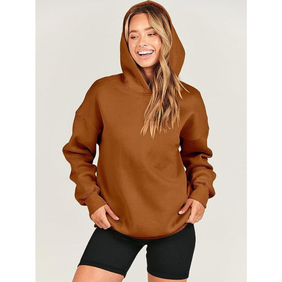 Dropped Shoulder Long Sleeve Hoodie Apparel and Accessories