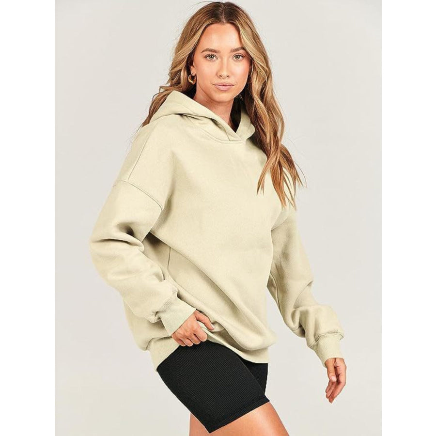 Dropped Shoulder Long Sleeve Hoodie Apparel and Accessories