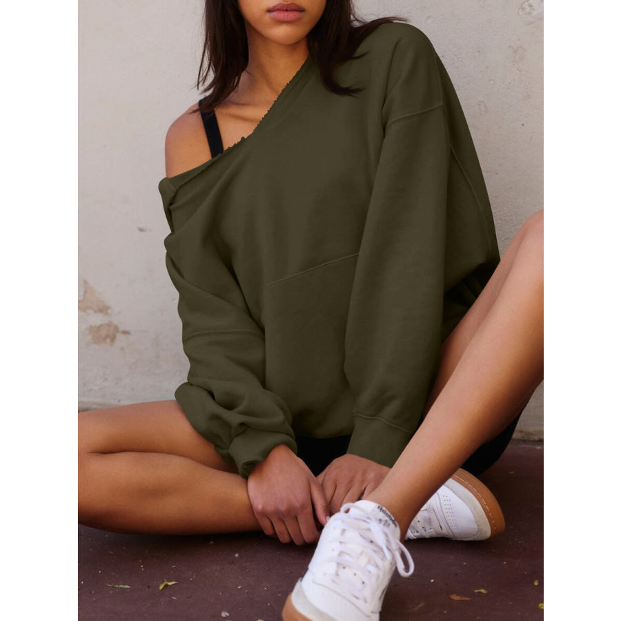 Dropped Shoulder Long Sleeve Hoodie Apparel and Accessories