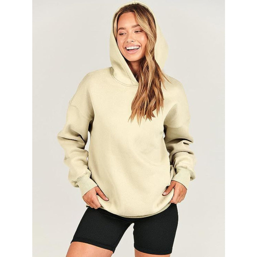 Dropped Shoulder Long Sleeve Hoodie Apparel and Accessories