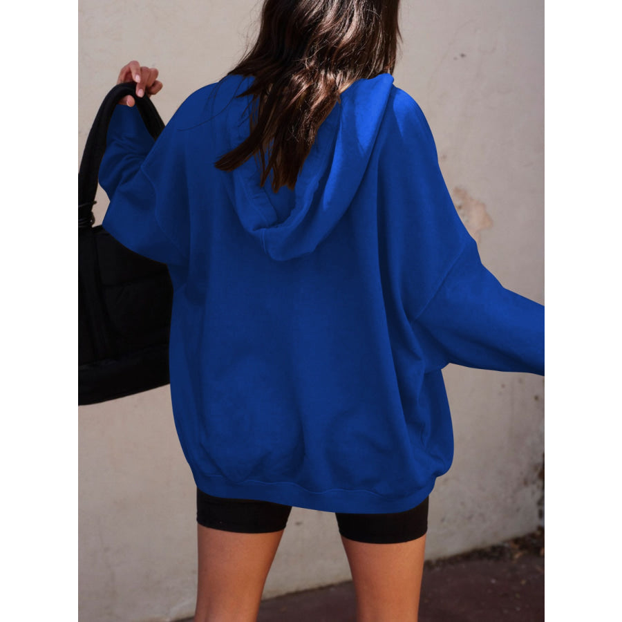 Dropped Shoulder Long Sleeve Hoodie Royal Blue / S Apparel and Accessories