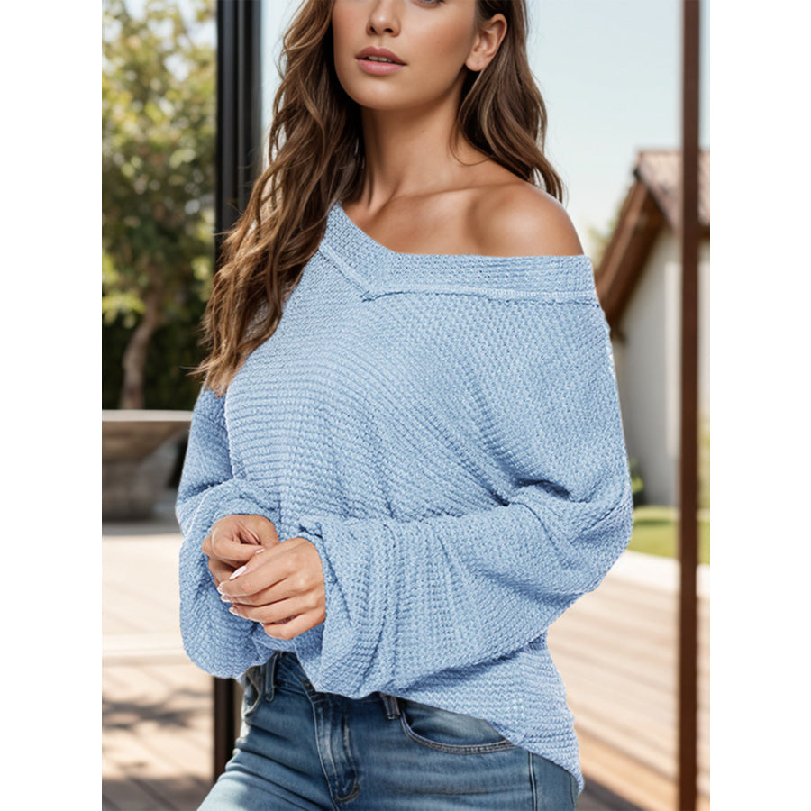 Dropped Shoulder Long Sleeve Knit Top Apparel and Accessories