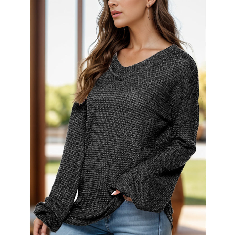 Dropped Shoulder Long Sleeve Knit Top Apparel and Accessories