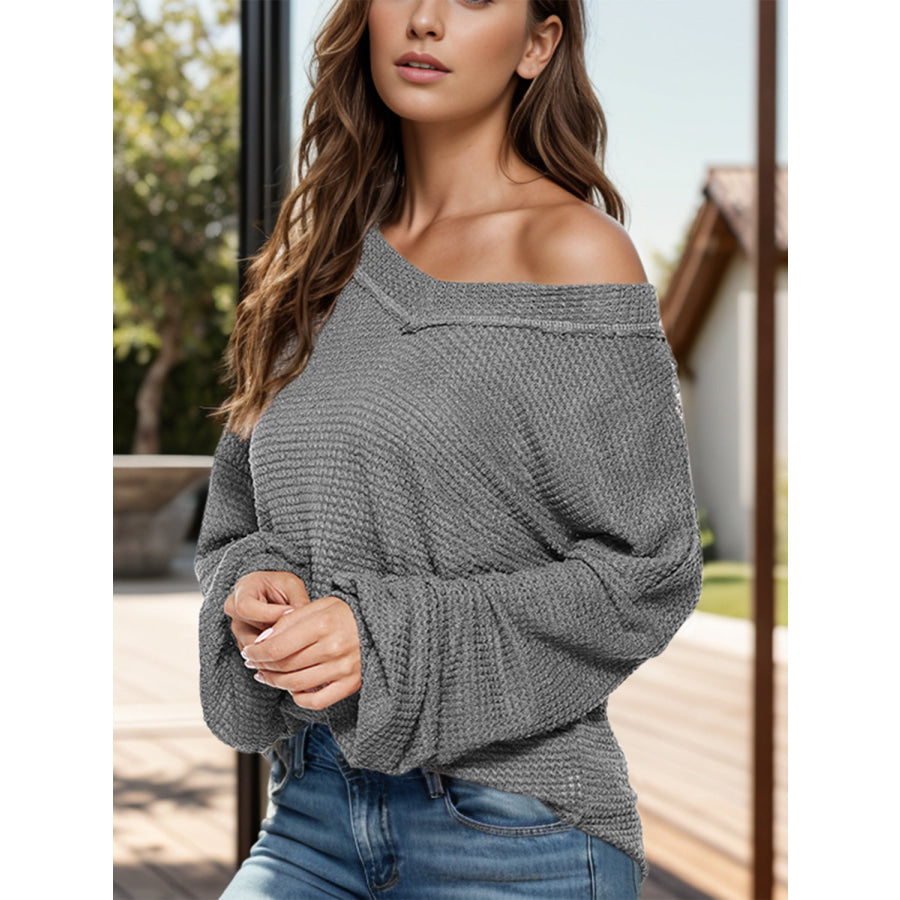 Dropped Shoulder Long Sleeve Knit Top Apparel and Accessories