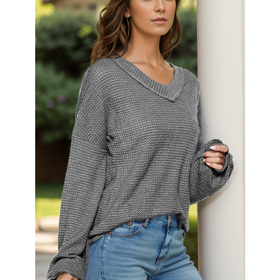 Dropped Shoulder Long Sleeve Knit Top Apparel and Accessories