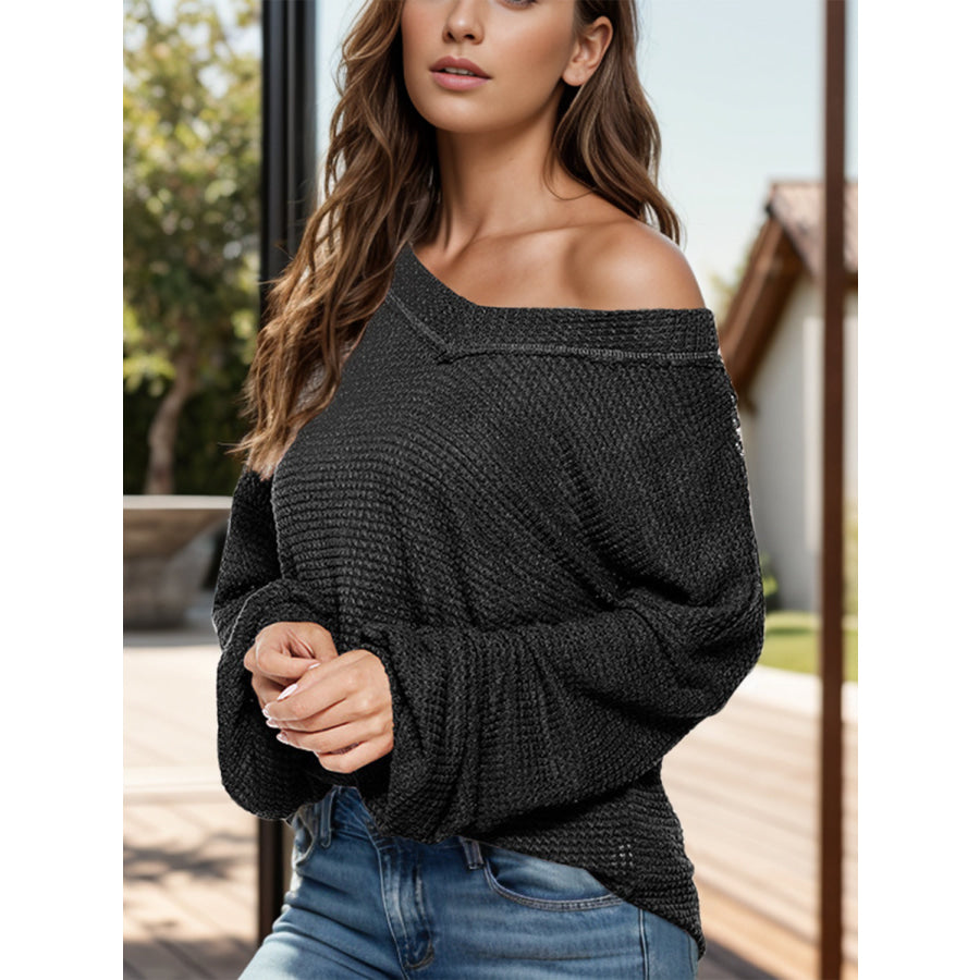 Dropped Shoulder Long Sleeve Knit Top Apparel and Accessories