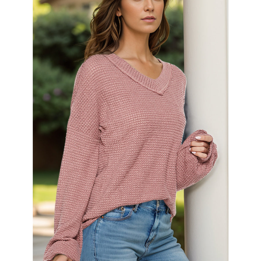 Dropped Shoulder Long Sleeve Knit Top Apparel and Accessories