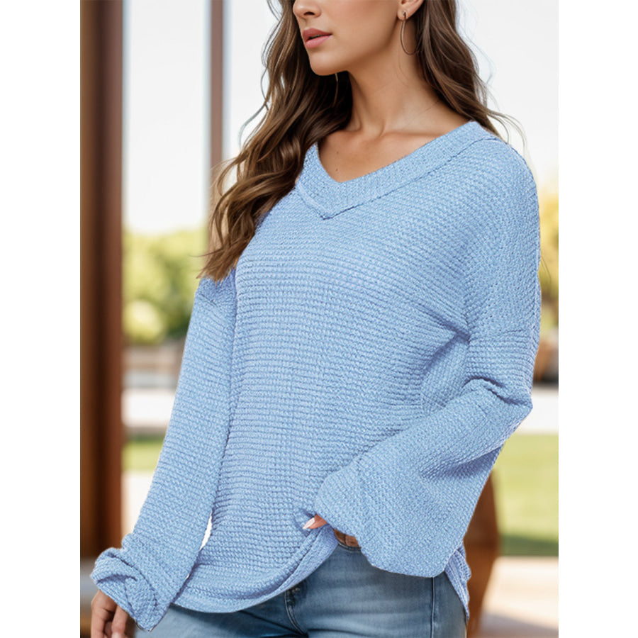 Dropped Shoulder Long Sleeve Knit Top Apparel and Accessories