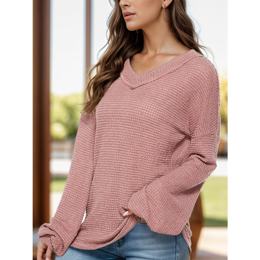 Dropped Shoulder Long Sleeve Knit Top Apparel and Accessories