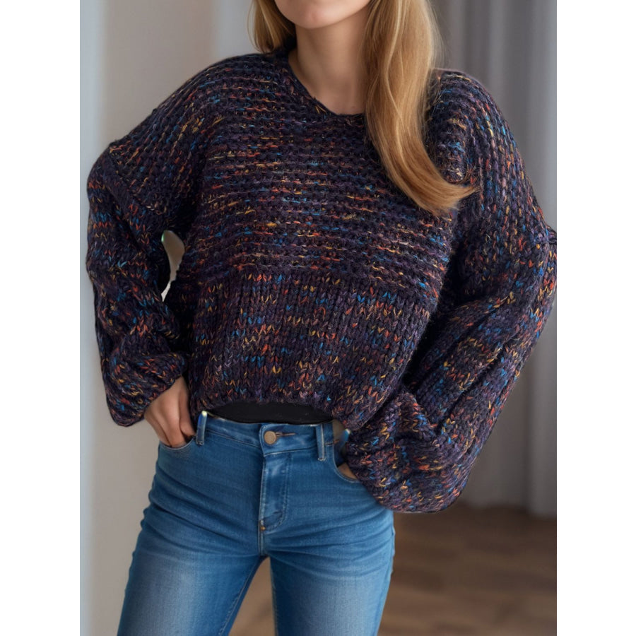 Dropped Shoulder Long Sleeve Sweater Apparel and Accessories