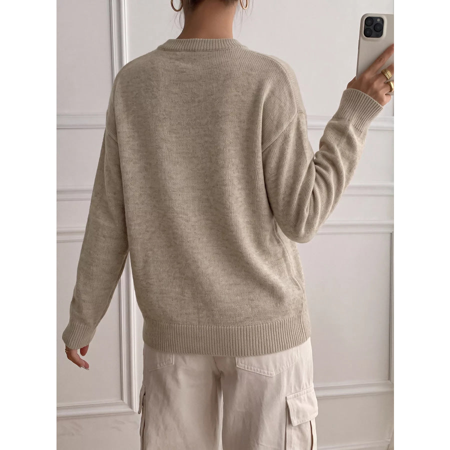 Dropped Shoulder Long Sleeve Sweater Apparel and Accessories