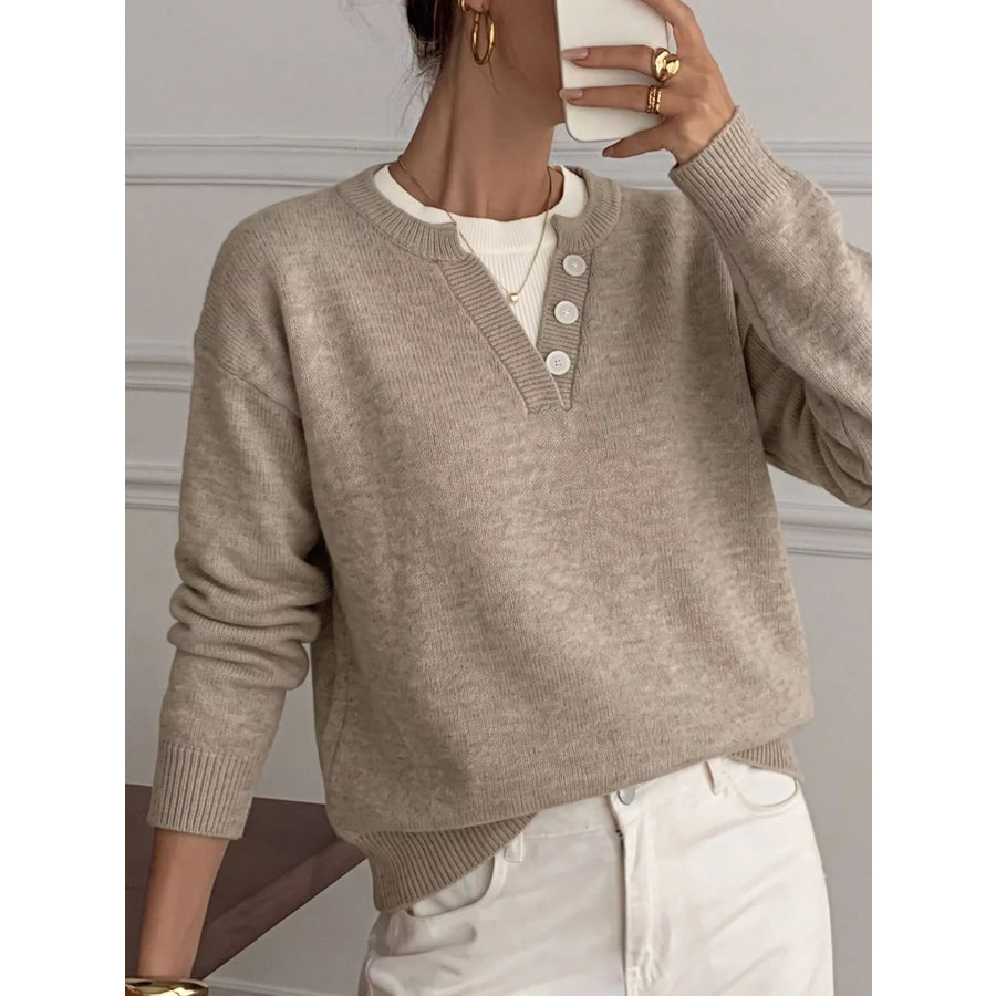 Dropped Shoulder Long Sleeve Sweater Apparel and Accessories