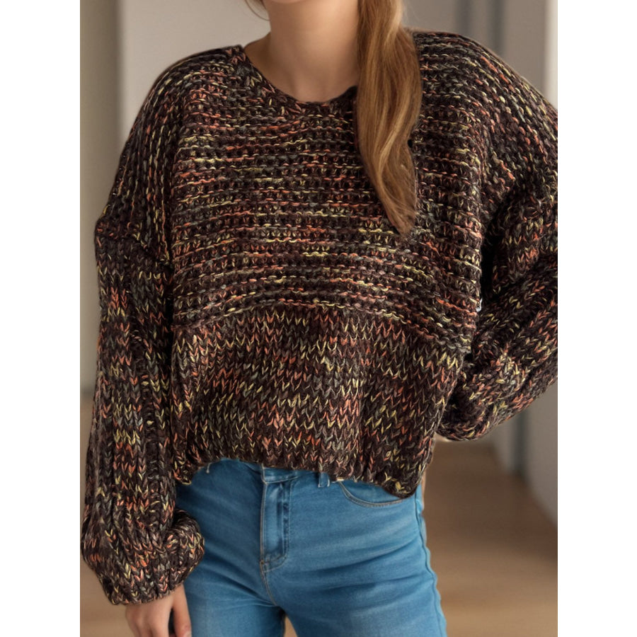 Dropped Shoulder Long Sleeve Sweater Apparel and Accessories