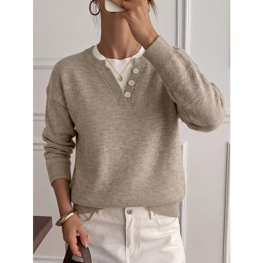 Dropped Shoulder Long Sleeve Sweater Apparel and Accessories