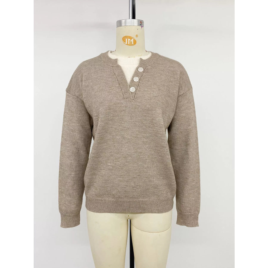 Dropped Shoulder Long Sleeve Sweater Apparel and Accessories