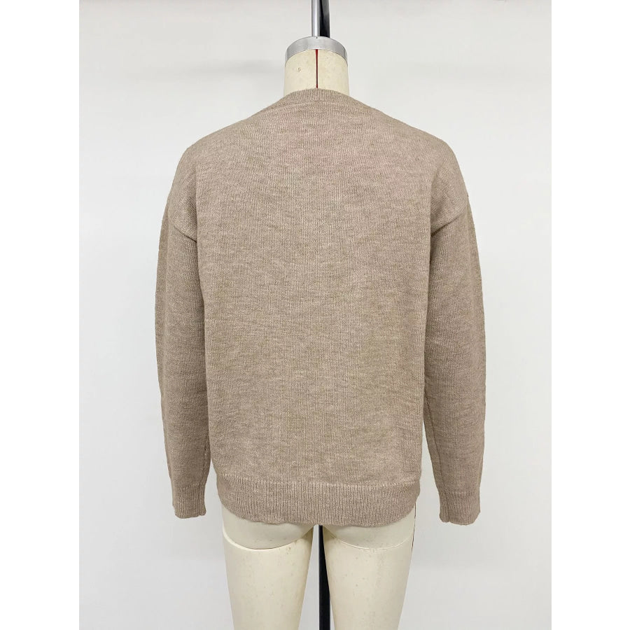 Dropped Shoulder Long Sleeve Sweater Apparel and Accessories