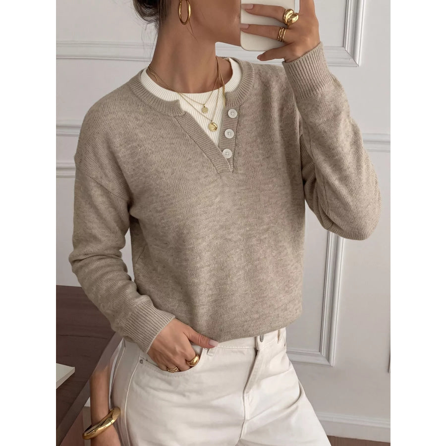 Dropped Shoulder Long Sleeve Sweater Apparel and Accessories