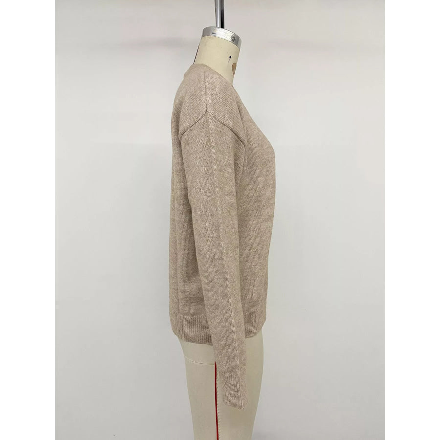 Dropped Shoulder Long Sleeve Sweater Apparel and Accessories