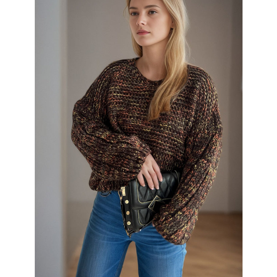 Dropped Shoulder Long Sleeve Sweater Apparel and Accessories