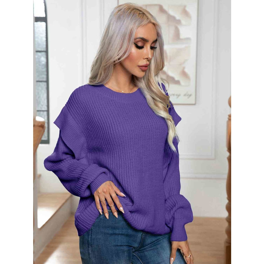 Dropped Shoulder Long Sleeve Sweater Light Indigo / S