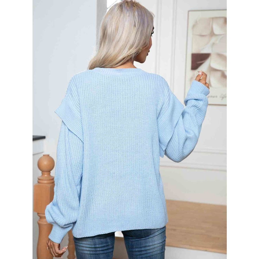 Dropped Shoulder Long Sleeve Sweater Pastel Blue / S