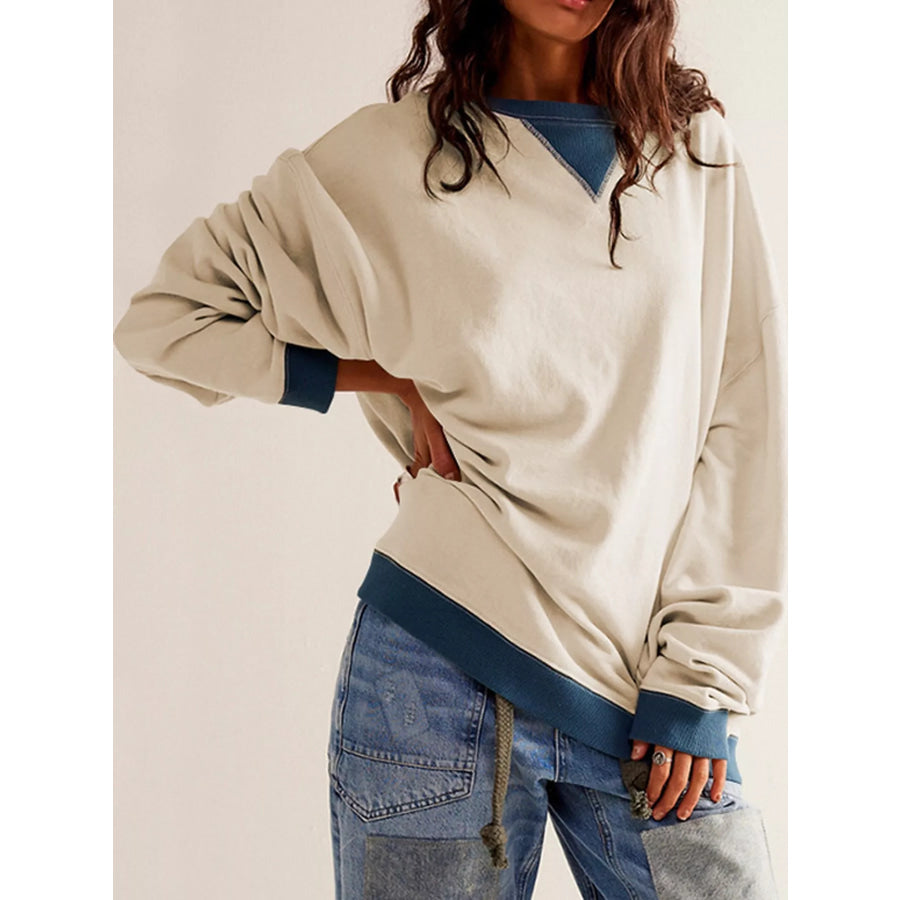 Dropped Shoulder Long Sleeve Sweatshirt Apparel and Accessories