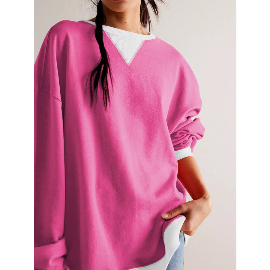 Dropped Shoulder Long Sleeve Sweatshirt Apparel and Accessories