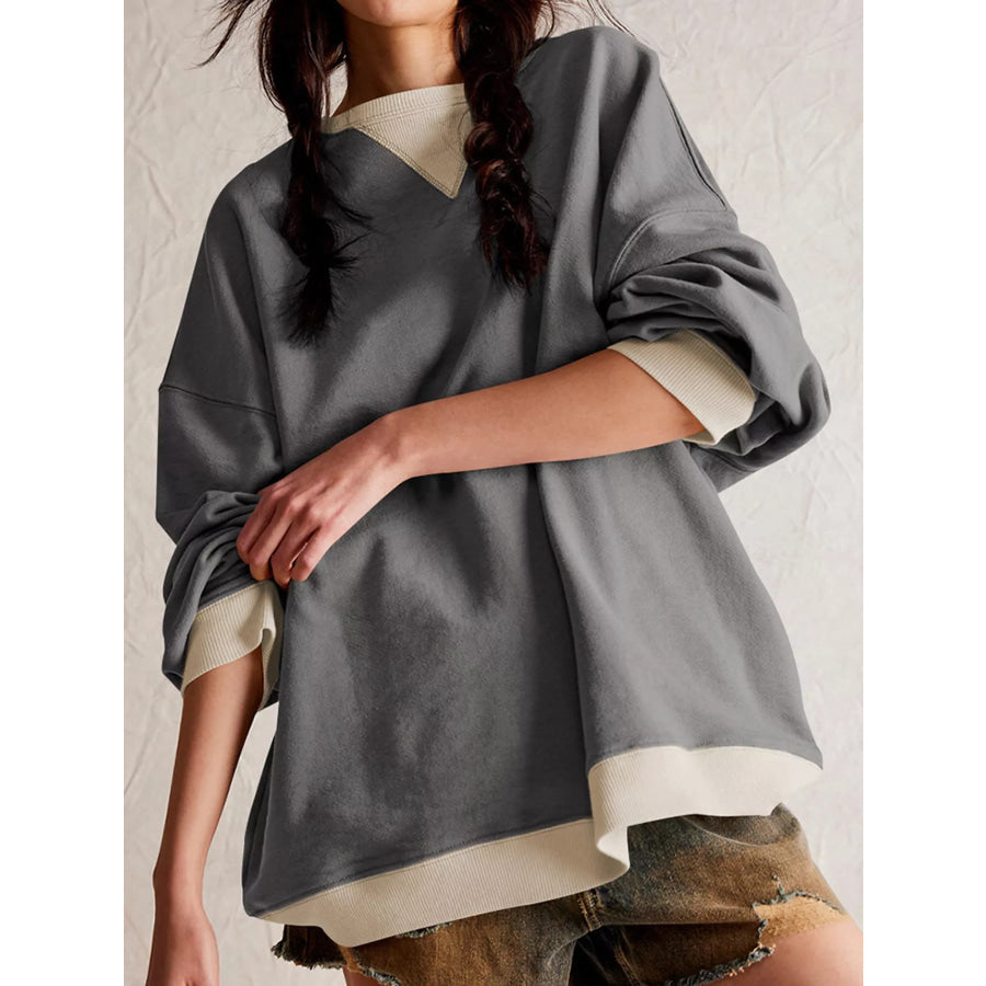 Dropped Shoulder Long Sleeve Sweatshirt Apparel and Accessories
